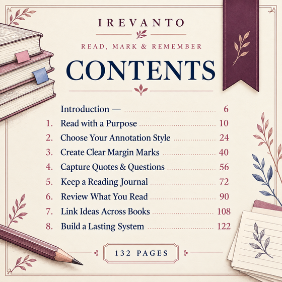 Contents pages with chapter start numbers for READ, MARK &; REMEMBER.